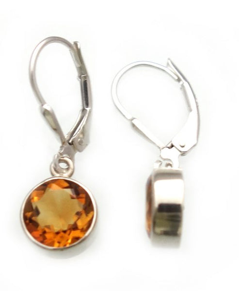 Citrine Lever Back Earrings in Sterling Silver Bezel Setting - Amazon Imports, Inc. - Fine Quality Gemstones and Jewelry Since 1978