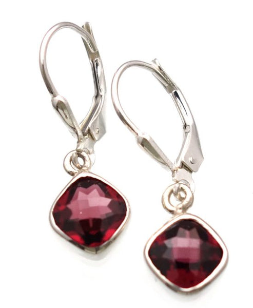 African Garnet Checkerboard Cut Earrings in Sterling Silver Bezel Setting - Amazon Imports, Inc. - Fine Quality Gemstones and Jewelry Since 1978
