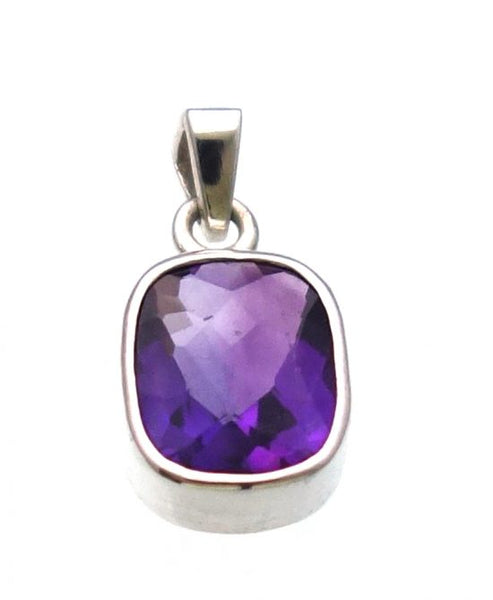 African Amethyst Checkerboard Cut Pendant in Sterling Silver Bezel Setting - Amazon Imports, Inc. - Fine Quality Gemstones and Jewelry Since 1978