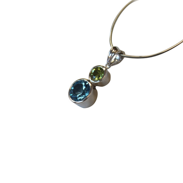 Blue Topaz & Peridot Gemstone Pendant Bezel Set in Sterling Silver - Amazon Imports, Inc. - Fine Quality Gemstones and Jewelry Since 1978