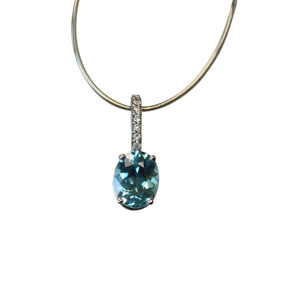 Blue Zircon Gemstone Pendant with Diamonds in 14kt White Gold - Amazon Imports, Inc. - Fine Quality Gemstones and Jewelry Since 1978