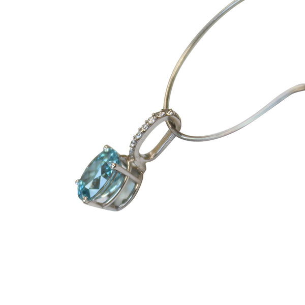 Blue Zircon Gemstone Pendant with Diamonds in 14kt White Gold - Amazon Imports, Inc. - Fine Quality Gemstones and Jewelry Since 1978