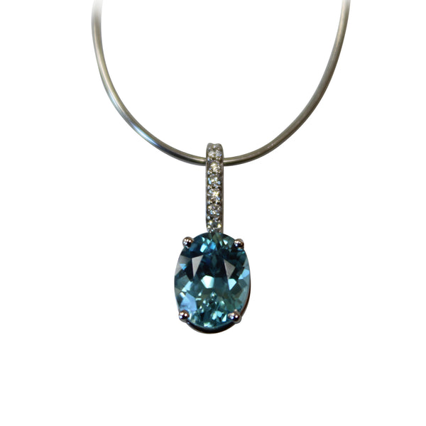 Blue Zircon Gemstone Pendant with Diamonds in 14kt White Gold - Amazon Imports, Inc. - Fine Quality Gemstones and Jewelry Since 1978