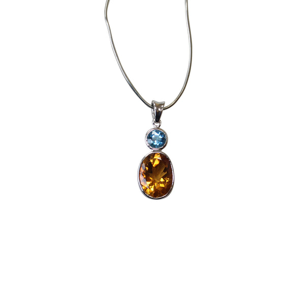 Citrine & Blue Topaz Gemstone Pendant in Sterling Silver - Amazon Imports, Inc. - Fine Quality Gemstones and Jewelry Since 1978