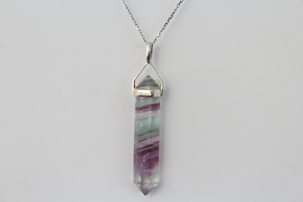 Fluorite Double Terminated Point Sterling Silver Pendant w/ Rhodium Plated Sterling Silver Chain - Amazon Imports, Inc. - Fine Quality Gemstones and Jewelry Since 1978
