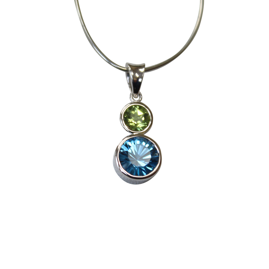 Blue Topaz & Peridot Gemstone Pendant Bezel Set in Sterling Silver - Amazon Imports, Inc. - Fine Quality Gemstones and Jewelry Since 1978