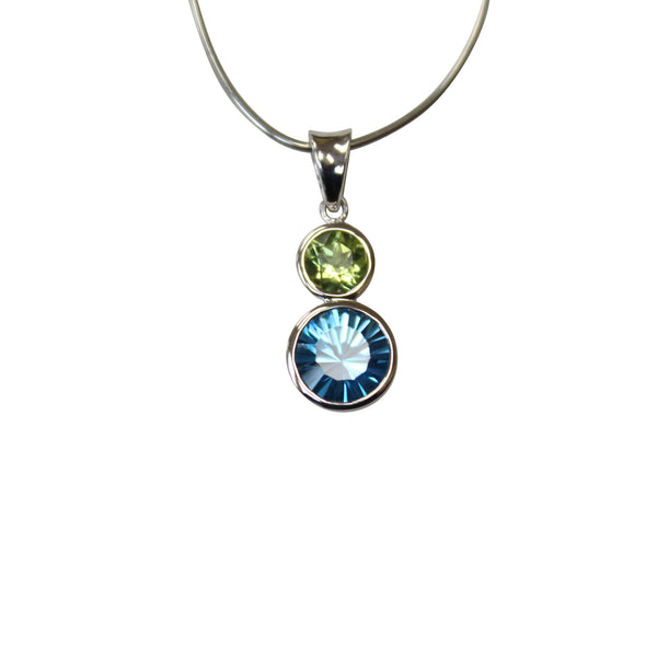 Blue Topaz & Peridot Gemstone Pendant Bezel Set in Sterling Silver - Amazon Imports, Inc. - Fine Quality Gemstones and Jewelry Since 1978