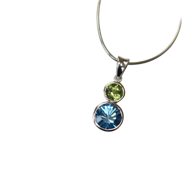 Blue Topaz & Peridot Gemstone Pendant Bezel Set in Sterling Silver - Amazon Imports, Inc. - Fine Quality Gemstones and Jewelry Since 1978