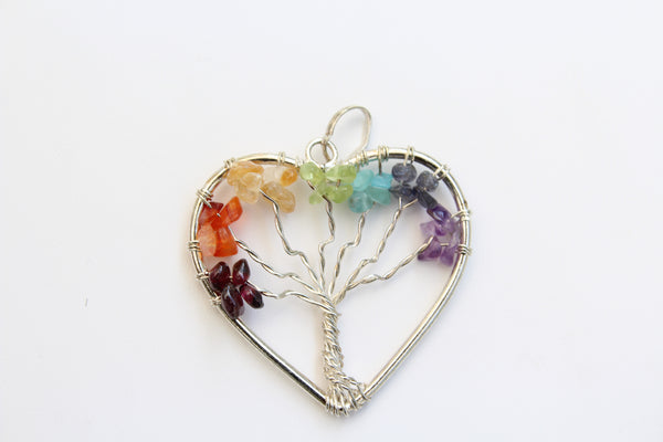 Heart Shape 7 Chakra Tree of Life Gemstone Pendant - Multi Color - Amazon Imports, Inc. - Fine Quality Gemstones and Jewelry Since 1978
