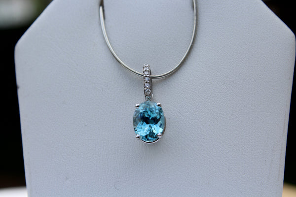 Blue Zircon Gemstone Pendant with Diamonds in 14kt White Gold - Amazon Imports, Inc. - Fine Quality Gemstones and Jewelry Since 1978