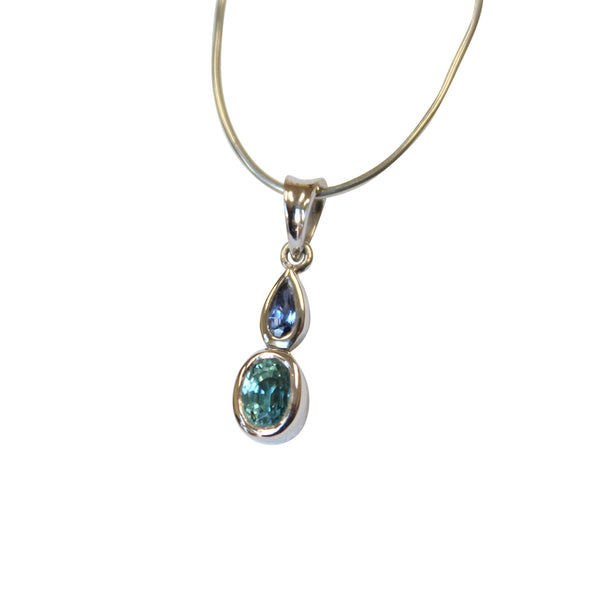 Blue Zircon & Sapphire Gemstone Pendant in Sterling Silver - Amazon Imports, Inc. - Fine Quality Gemstones and Jewelry Since 1978