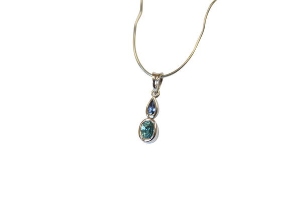 Blue Zircon & Sapphire Gemstone Pendant in Sterling Silver - Amazon Imports, Inc. - Fine Quality Gemstones and Jewelry Since 1978