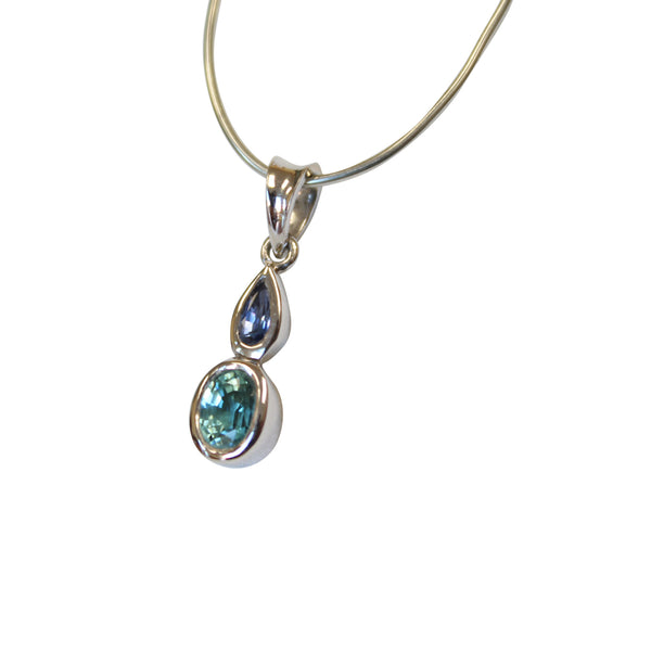 Blue Zircon & Sapphire Gemstone Pendant in Sterling Silver - Amazon Imports, Inc. - Fine Quality Gemstones and Jewelry Since 1978