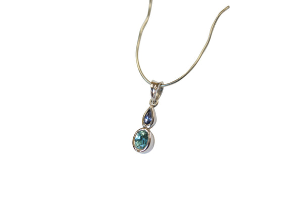 Blue Zircon & Sapphire Gemstone Pendant in Sterling Silver - Amazon Imports, Inc. - Fine Quality Gemstones and Jewelry Since 1978