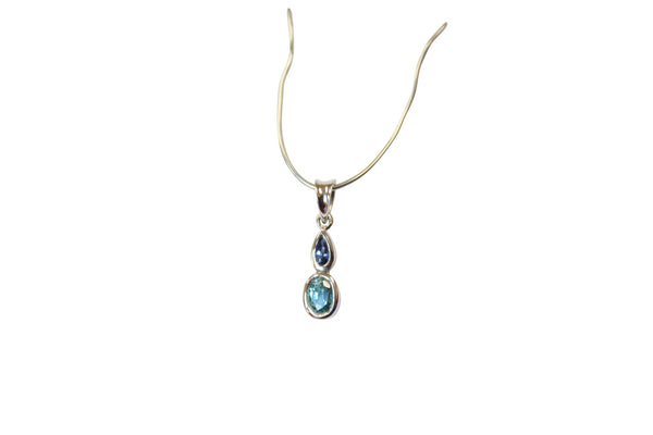 Blue Zircon & Sapphire Gemstone Pendant in Sterling Silver - Amazon Imports, Inc. - Fine Quality Gemstones and Jewelry Since 1978