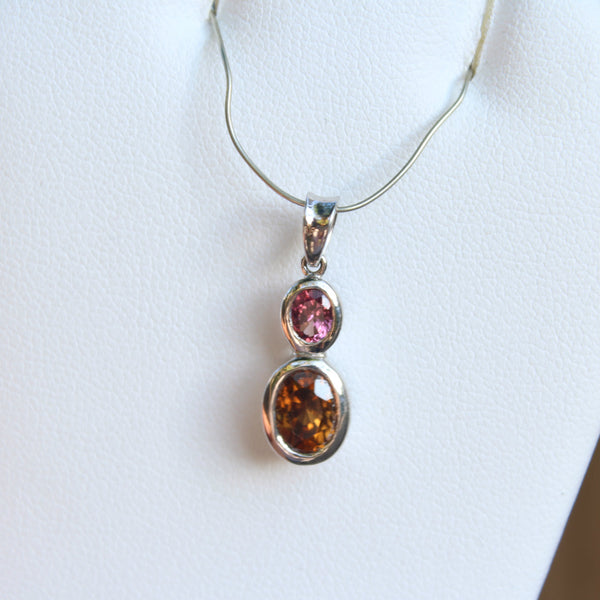 Natural Zircon and Rhodolite Garnet Gemstone Pendant set in Sterling Silver - Amazon Imports, Inc. - Fine Quality Gemstones and Jewelry Since 1978