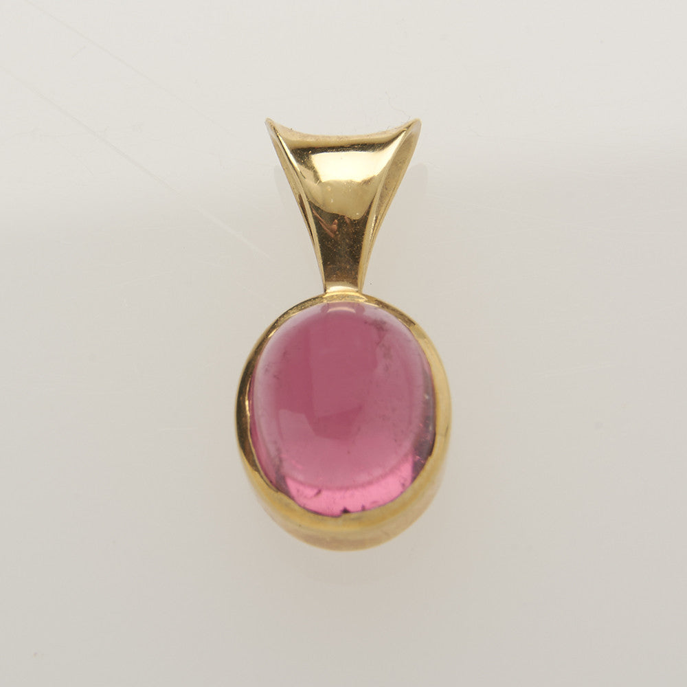 Pink Tourmaline Cabochon Pendant Set in 18 kt. Yellow Gold - Amazon Imports, Inc. - Fine Quality Gemstones and Jewelry Since 1978