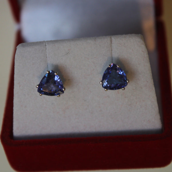 Tanzanite Trillion Earrings in 14 Kt. White Gold