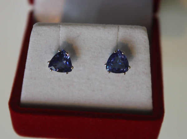Tanzanite Trillion Earrings in 14 Kt. White Gold