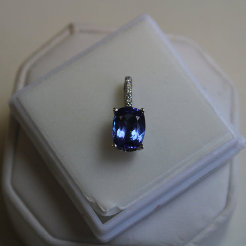 Tanzanite Pendant in 14 Kt. White Gold and Diamond Bail