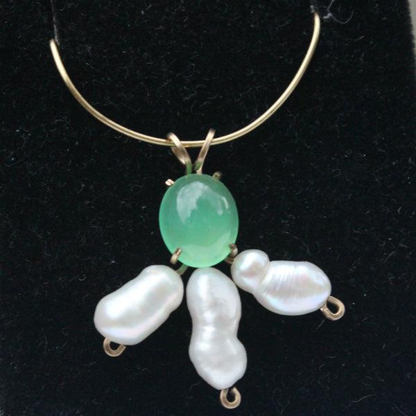 Chrysoprase and Pearl Gemstone Pendant - 14 Kt. Gold-Filled wire - Amazon Imports, Inc. - Fine Quality Gemstones and Jewelry Since 1978