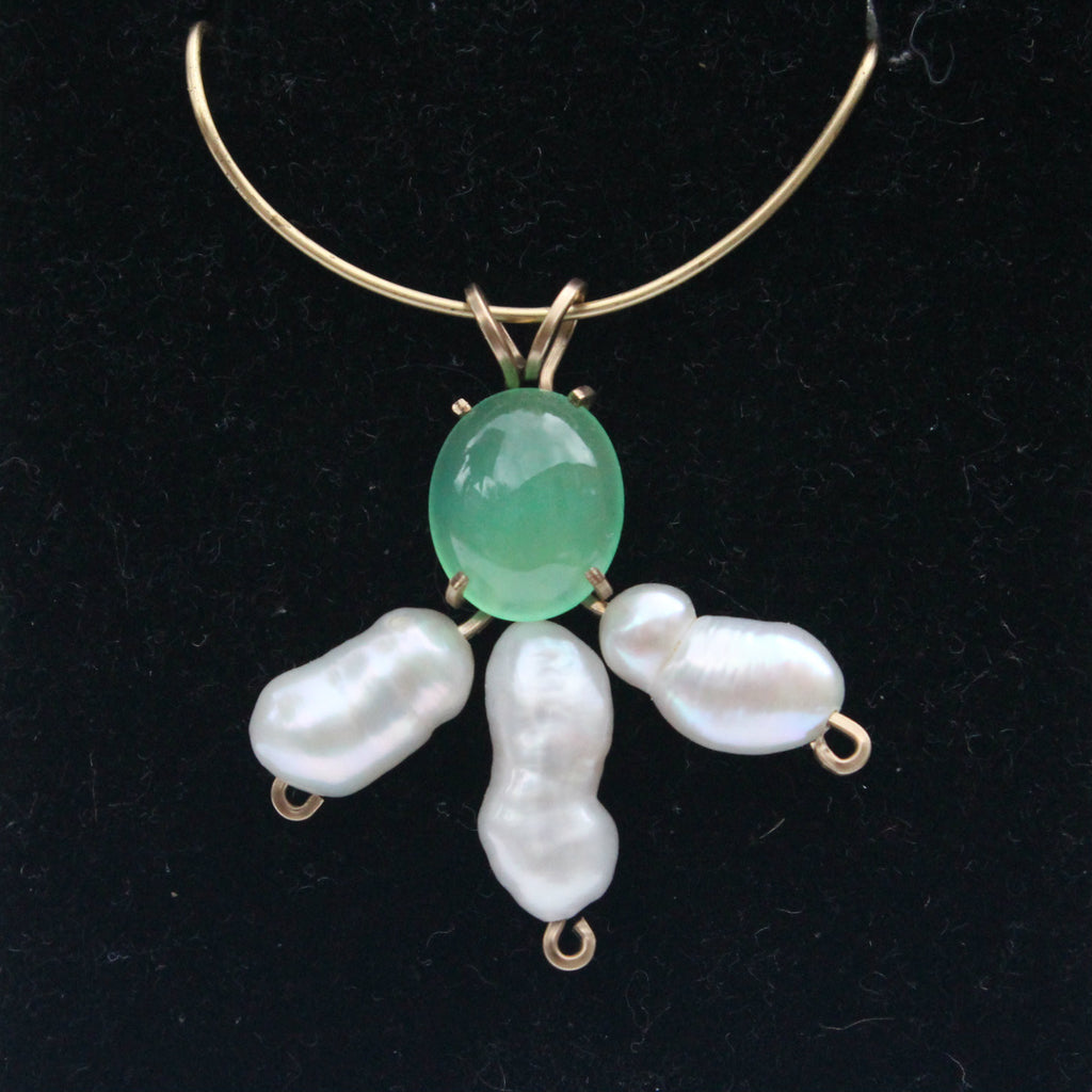 Chrysoprase and Pearl Gemstone Pendant - 14 Kt. Gold-Filled wire - Amazon Imports, Inc. - Fine Quality Gemstones and Jewelry Since 1978