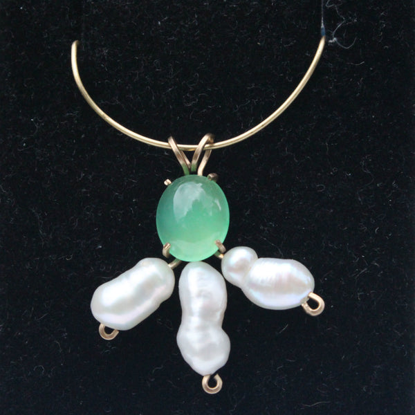Chrysoprase and Pearl Gemstone Pendant - 14 Kt. Gold-Filled wire - Amazon Imports, Inc. - Fine Quality Gemstones and Jewelry Since 1978