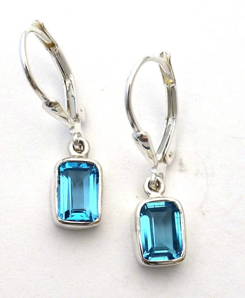 Swiss Blue Topaz Lever Back Earrings in  Sterling Silver Bezel Setting - Amazon Imports, Inc. - Fine Quality Gemstones and Jewelry Since 1978