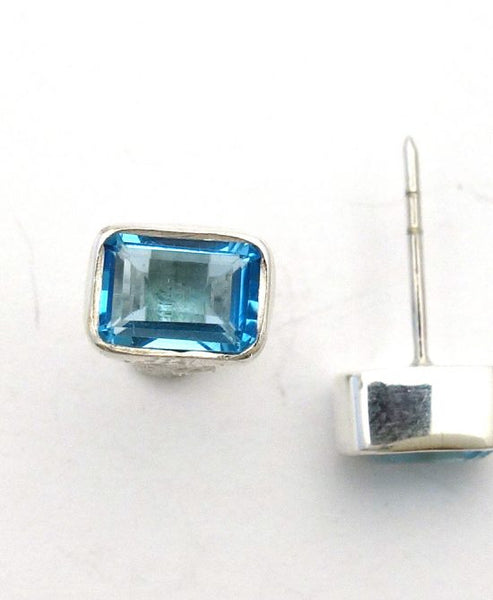 Blue Topaz Post Earrings in Sterling Silver Bezel Setting - Amazon Imports, Inc. - Fine Quality Gemstones and Jewelry Since 1978