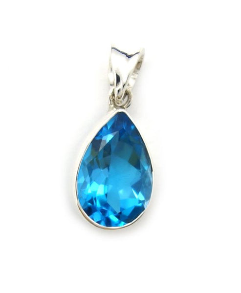 Swiss Blue Topaz Pendant in Sterling Silver Bezel Setting - Amazon Imports, Inc. - Fine Quality Gemstones and Jewelry Since 1978