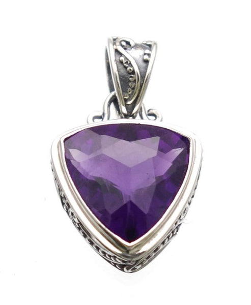 African Amethyst Trillion Checkerboard Cut in Sterling Silver Ornate Setting - Amazon Imports, Inc. - Fine Quality Gemstones and Jewelry Since 1978