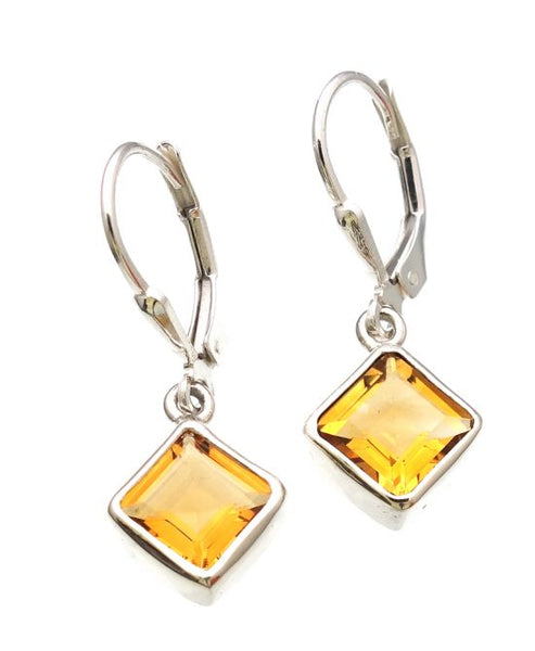 Citrine Gemstone Square Cut in Sterling Silver Bezel Setting - Amazon Imports, Inc. - Fine Quality Gemstones and Jewelry Since 1978