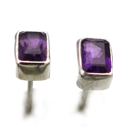 Amethyst Post Earrings in Sterling Silver Bezel Setting - Amazon Imports, Inc. - Fine Quality Gemstones and Jewelry Since 1978