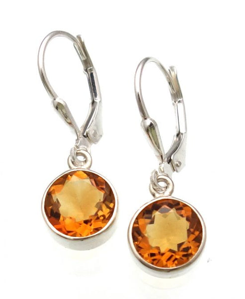 Citrine Lever Back Earrings in Sterling Silver Bezel Setting - Amazon Imports, Inc. - Fine Quality Gemstones and Jewelry Since 1978