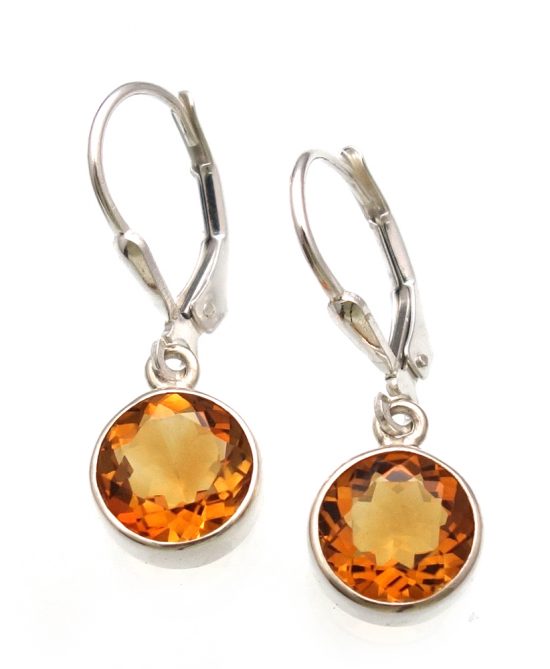 Citrine Lever Back Earrings in Sterling Silver Bezel Setting - Amazon Imports, Inc. - Fine Quality Gemstones and Jewelry Since 1978