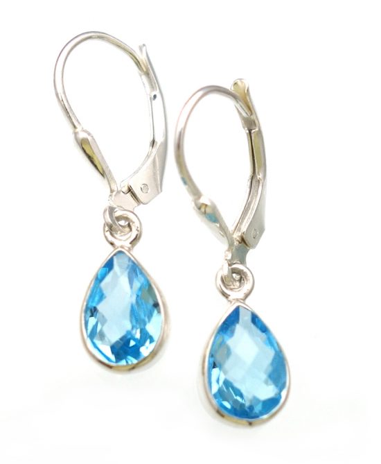 Swiss Blue Topaz Checkerboard Cut Earrings in Sterling Silver Bezel Setting - Amazon Imports, Inc. - Fine Quality Gemstones and Jewelry Since 1978