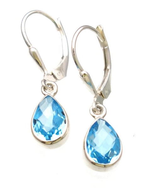 Swiss Blue Topaz Checkerboard Cut Earrings in Sterling Silver Bezel Setting - Amazon Imports, Inc. - Fine Quality Gemstones and Jewelry Since 1978
