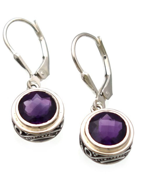 African Amethyst Checkerboard Cut Earrings in Sterling Silver Ornate Setting - Amazon Imports, Inc. - Fine Quality Gemstones and Jewelry Since 1978