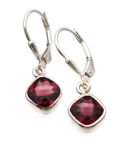 African Garnet Checkerboard Cut Earrings in Sterling Silver Bezel Setting - Amazon Imports, Inc. - Fine Quality Gemstones and Jewelry Since 1978