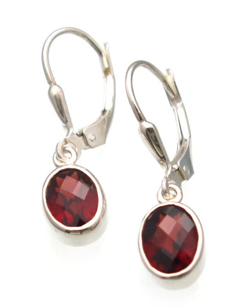 African Garnet Checkerboard Cut Earrings in Sterling Silver Bezel Setting - Amazon Imports, Inc. - Fine Quality Gemstones and Jewelry Since 1978
