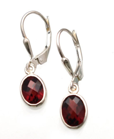 African Garnet Checkerboard Cut Earrings in Sterling Silver Bezel Setting - Amazon Imports, Inc. - Fine Quality Gemstones and Jewelry Since 1978