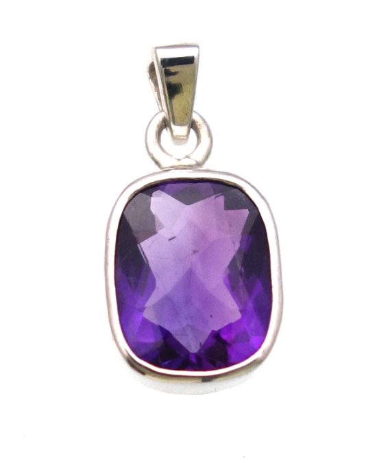 African Amethyst Checkerboard Cut Pendant in Sterling Silver Bezel Setting - Amazon Imports, Inc. - Fine Quality Gemstones and Jewelry Since 1978