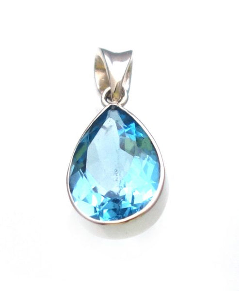 Swiss Blue Topaz Pendant in Sterling Silver Bezel Setting - Amazon Imports, Inc. - Fine Quality Gemstones and Jewelry Since 1978