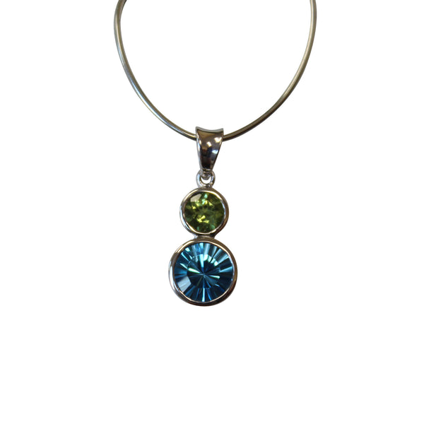 Blue Topaz & Peridot Gemstone Pendant Bezel Set in Sterling Silver - Amazon Imports, Inc. - Fine Quality Gemstones and Jewelry Since 1978