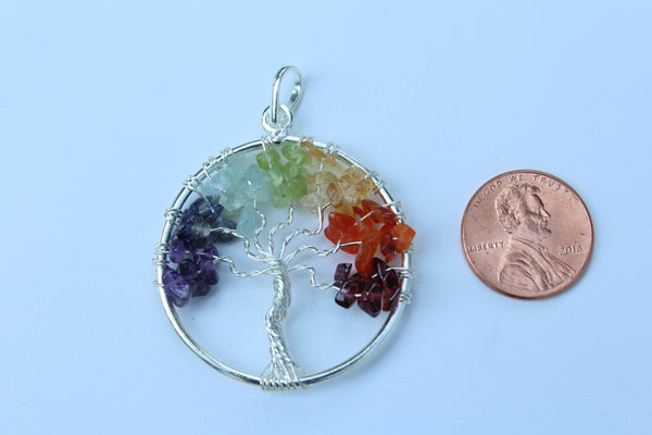 7 Chakra Tree of Life Gemstone Circle Pendant - Multi Color - Amazon Imports, Inc. - Fine Quality Gemstones and Jewelry Since 1978