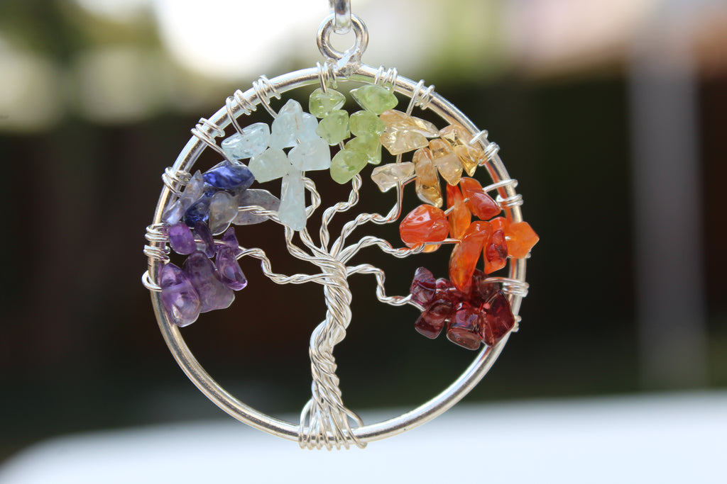 7 Chakra Tree of Life Gemstone Circle Pendant - Multi Color