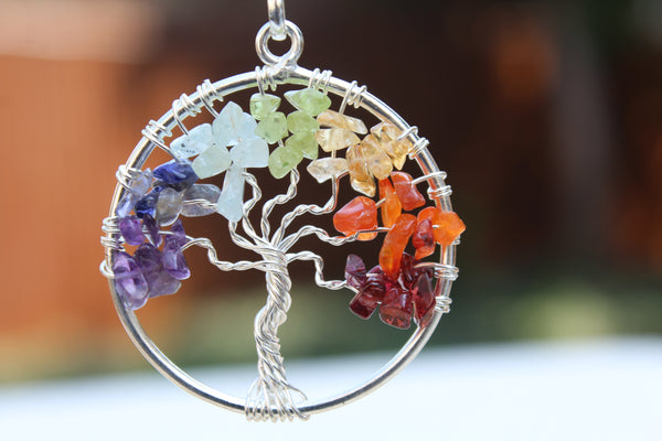 7 Chakra Tree of Life Gemstone Circle Pendant - Multi Color - Amazon Imports, Inc. - Fine Quality Gemstones and Jewelry Since 1978