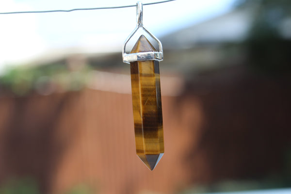 Tiger's Eye Double Terminated Point Sterling Silver Pendant w/ Rhodium Plated Sterling Silver Chain - Amazon Imports, Inc. - Fine Quality Gemstones and Jewelry Since 1978
