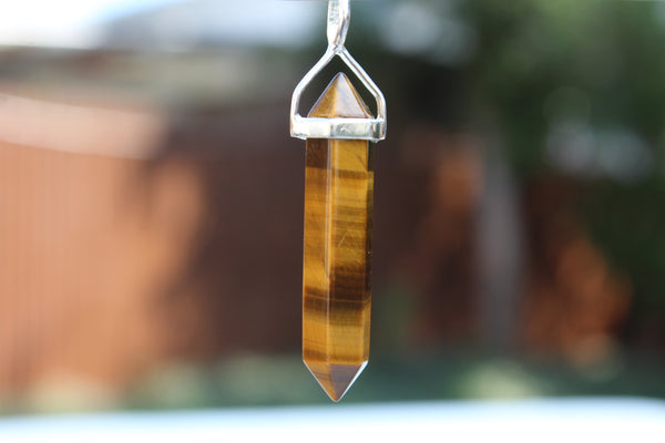 Tiger's Eye Double Terminated Point Sterling Silver Pendant w/ Rhodium Plated Sterling Silver Chain - Amazon Imports, Inc. - Fine Quality Gemstones and Jewelry Since 1978