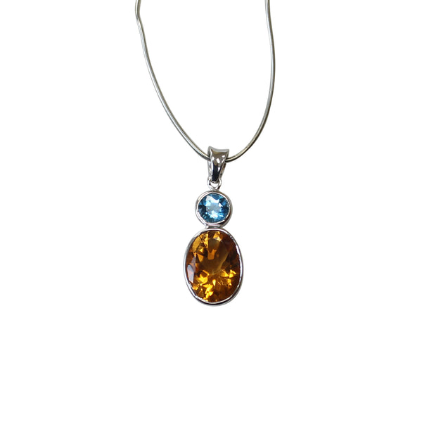 Citrine & Blue Topaz Gemstone Pendant in Sterling Silver - Amazon Imports, Inc. - Fine Quality Gemstones and Jewelry Since 1978